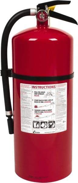 Kidde - 18 Lb, 6-A:80-B:C Rated, Dry Chemical Fire Extinguisher - 7" Diam x 21.6" High, 195 psi, 20' Discharge in 22 sec, Rechargeable, Steel Cylinder - Makers Industrial Supply