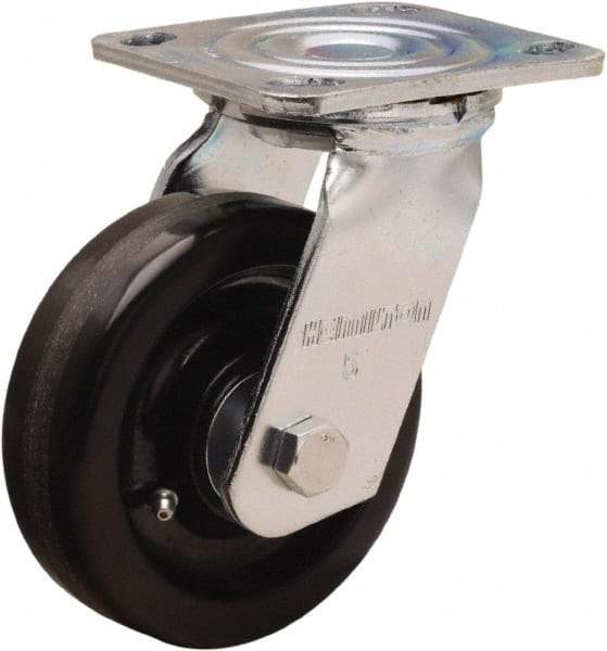 Hamilton - 5" Diam x 1-1/2" Wide x 6-1/2" OAH Top Plate Mount Swivel Caster - Phenolic, 550 Lb Capacity, Straight Roller Bearing, 4 x 4-1/2" Plate - Makers Industrial Supply