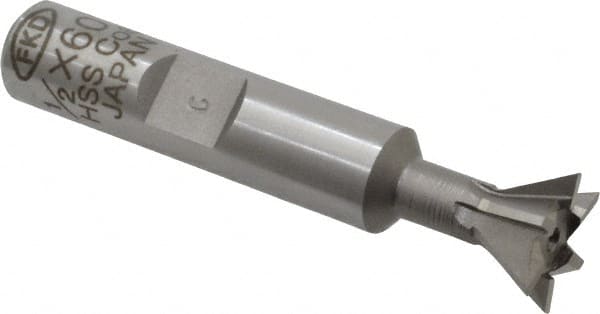 Interstate - 1/2" Diam x 7/32" Width of Cut, 60° Included Angle, Cobalt Dovetail Cutter - 3/8" Shank Diam, 2-1/8" Overall Length, Uncoated - Makers Industrial Supply