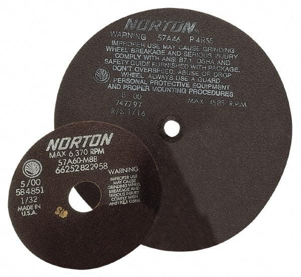 Norton - 12" 60 Grit Aluminum Oxide Cutoff Wheel - 1/16" Thick, 3" Arbor, 4,585 Max RPM - Makers Industrial Supply