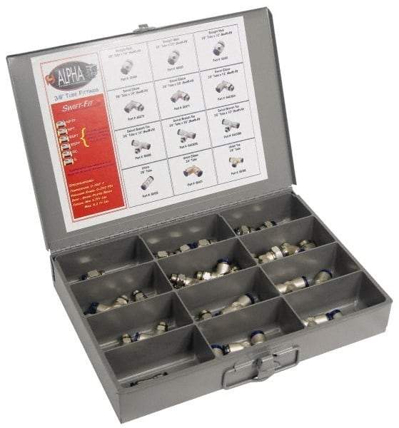 Alpha Technologies - 36 Piece, Swift Fit Push In Fitting Metric Kit - 3/8 to 1/2" Thread, 12mm Tube - Makers Industrial Supply