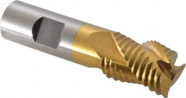 Interstate - 7/8" Diam, Coarse Pitch, 1-1/8" LOC, 3 Flute Cobalt Roughing Square End Mill - TiN Finish, 3-3/8" OAL, 3/4" Shank Diam, Single End, Centercutting - Makers Industrial Supply