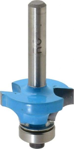 ROMAN CARBIDE - 1" Cut Diam, 1/2" Length of Cut, 2 Flute, Round-Over, Edge Profile Router Bit - Carbide-Tipped, 1/4" Shank Diam, 1-1/4" Shank Length, 2" OAL, Uncoated, Piloted - Makers Industrial Supply