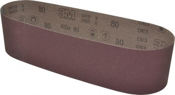 3M - 4" Wide x 36" OAL, 80 Grit, Aluminum Oxide Abrasive Belt - Aluminum Oxide, Medium, Coated, X Weighted Cloth Backing, Series 341D - Makers Industrial Supply