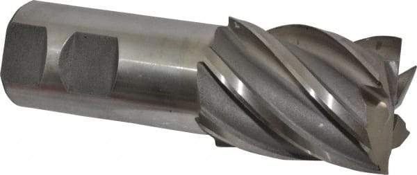 Interstate - 1-1/2", 2" LOC, 1-1/4" Shank Diam, 4-1/2" OAL, 6 Flute, High Speed Steel Square End Mill - Single End, Uncoated, Spiral Flute, 30° Helix, Centercutting, Right Hand Cut, Right Hand Flute - Makers Industrial Supply