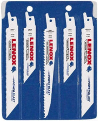 Lenox - 5 Piece, 4" to 6" Long x 0.035" to 0.05" Thick, Bi-Metal Reciprocating Saw Blade Set - Tapered Profile, 6 to 18 Teeth per Inch, Toothed Edge - Makers Industrial Supply