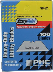 PHC - 100 Piece Carbon Steel Utility Knife Blade - 2-3/4" OAL, 0.025" Blade Thickness - Makers Industrial Supply