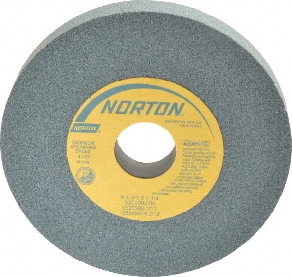 Norton - 6" Diam x 1-1/4" Hole x 3/4" Thick, I Hardness, 100 Grit Surface Grinding Wheel - Silicon Carbide, Type 1, Fine Grade, 4,140 Max RPM, Vitrified Bond, No Recess - Makers Industrial Supply