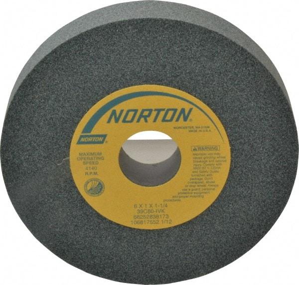 Norton - 6" Diam x 1-1/4" Hole x 1" Thick, I Hardness, 80 Grit Surface Grinding Wheel - Silicon Carbide, Type 1, Medium Grade, 4,140 Max RPM, Vitrified Bond, No Recess - Makers Industrial Supply