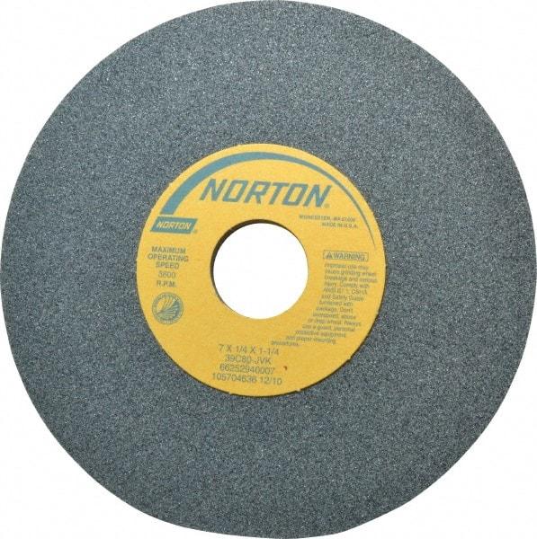 Norton - 7" Diam x 1-1/4" Hole x 1/4" Thick, J Hardness, 80 Grit Surface Grinding Wheel - Silicon Carbide, Type 1, Medium Grade, 3,600 Max RPM, Vitrified Bond, No Recess - Makers Industrial Supply