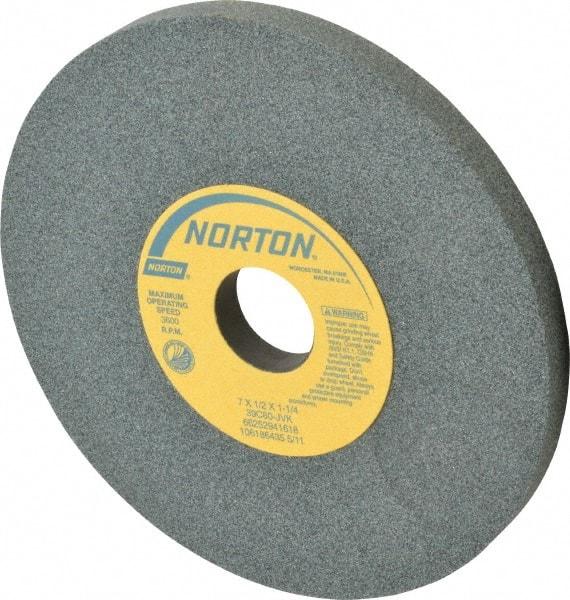 Norton - 7" Diam x 1-1/4" Hole x 1/2" Thick, J Hardness, 80 Grit Surface Grinding Wheel - Silicon Carbide, Type 1, Medium Grade, 3,600 Max RPM, Vitrified Bond, No Recess - Makers Industrial Supply