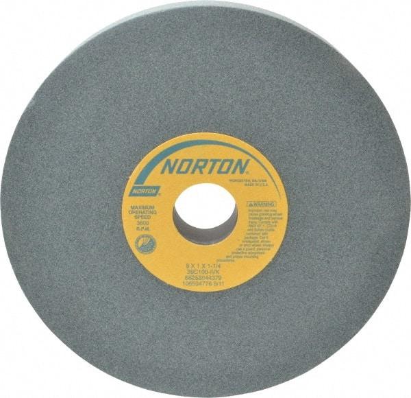 Norton - 8" Diam x 1-1/4" Hole x 1" Thick, I Hardness, 100 Grit Surface Grinding Wheel - Silicon Carbide, Type 1, Fine Grade, 3,600 Max RPM, Vitrified Bond, No Recess - Makers Industrial Supply