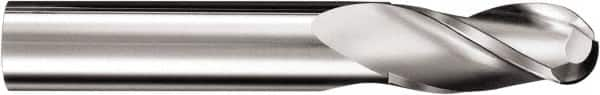 SGS - 27/64" Diam, 1" LOC, 3 Flute Solid Carbide Ball End Mill - TiN Finish, Single End, 2-3/4" OAL, 7/16" Shank Diam, Spiral Flute - Makers Industrial Supply