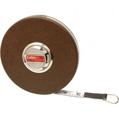 Lufkin - 100' x 5/8" White Fiberglass Blade Tape Measure - 1, 1/10 & 1/100" Graduation, Inch Graduation Style, Brown Vinyl Clad Steel Case - Makers Industrial Supply