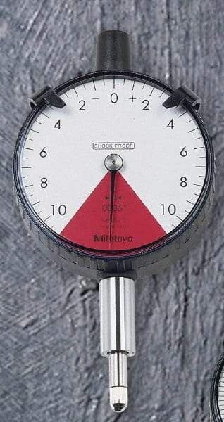 Mitutoyo - 1.6mm Range, 80-0-80 Dial Reading, 0.02mm Graduation Dial Drop Indicator - 2-1/8" Dial, 2mm Range per Revolution, 0.016mm Accuracy - Makers Industrial Supply