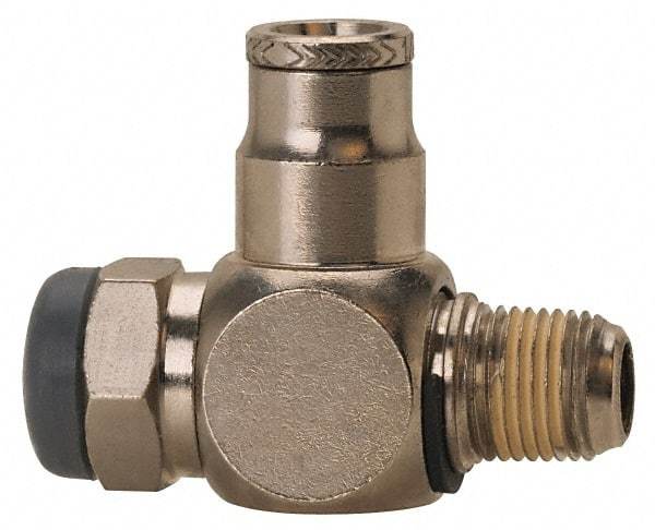 Norgren - 1/2" Tube Inlet x 1/2" NPT Outlet Tamper Resistant Flow Control Valve - 5 to 150 psi, Needle Valve & Brass Material - Makers Industrial Supply