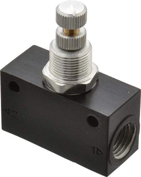 Norgren - 1/4" NPT Inlet x 1/4" NPT Outlet In-Line Flow Control Valve - 15 to 145 psi, Needle Valve & Aluminum Material - Makers Industrial Supply