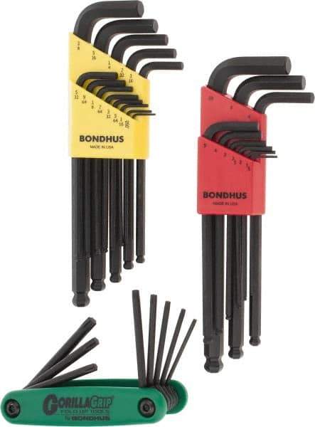 Bondhus - 30 Piece T9 to T40 Protanium Assortment Torx/Hex Combo Key Set - T9, T10, T15, T20, T25, T27, T35, T40 Torx Size - Makers Industrial Supply