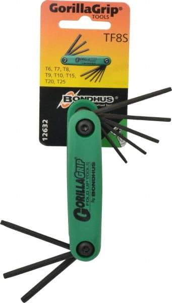 Bondhus - 8 Piece T6 to T25 Fold-Up Torx/Hex Combo Key Set - T6, T7, T8, T9, T10, T15, T20, T25 Torx Size - Makers Industrial Supply