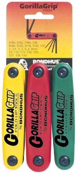 Bondhus - 24 Piece T9 to T40 Fold-Up Torx/Hex Combo Key Set - T9, T10, T15, T20, T25, T27, T30, T40 Torx Size - Makers Industrial Supply