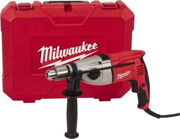 Milwaukee Tool - 120 Volt 1/2" Keyed Chuck Electric Hammer Drill - 0 to 20,000 & 0 to 40,000 BPM, 0 to 1,350 & 0 to 2,500 RPM, Reversible - Makers Industrial Supply