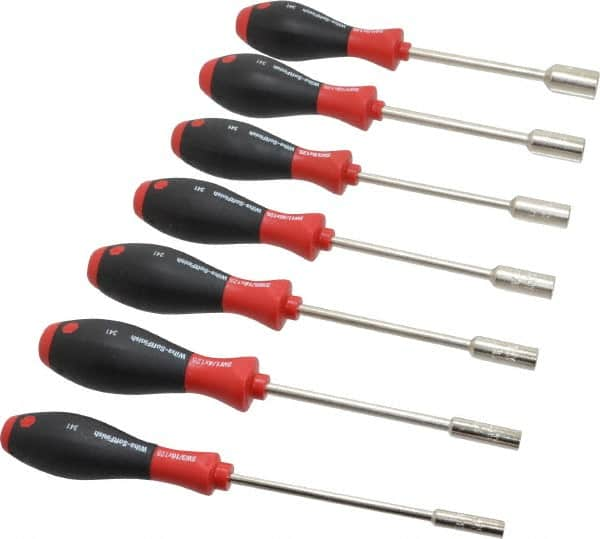 Wiha - 7 Piece 3/16 to 1/2" Nutdriver Set - Solid Shaft, Cushion Grip Handle - Makers Industrial Supply