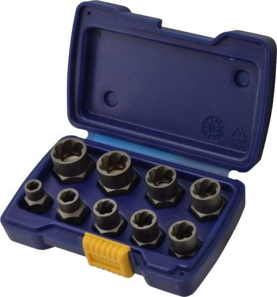 Irwin Hanson - 9 Piece Bolt Extractor Set - 3/8" Drive, Molded Plastic Case - Makers Industrial Supply