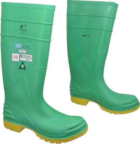 Dunlop Protective Footwear - Men's Size 7 Medium Width Steel Knee Boot - Green, PVC Upper, 16" High, Chemical Resistant, Dielectric, Non-Slip - Makers Industrial Supply