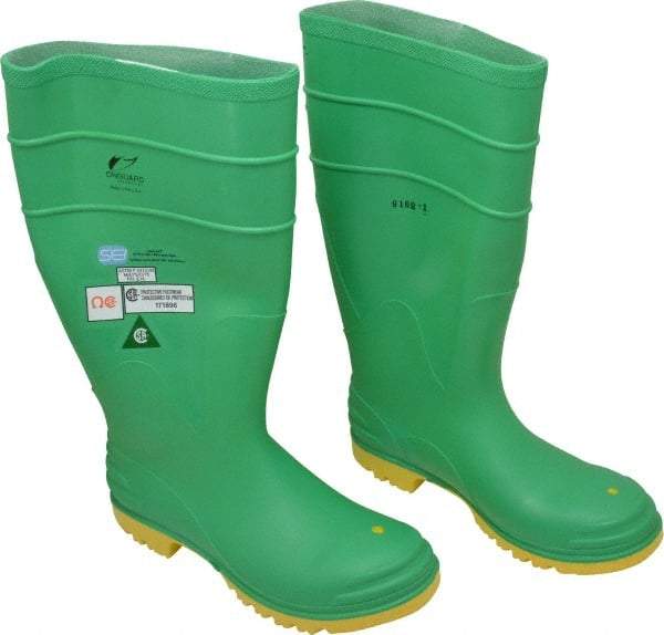 Dunlop Protective Footwear - Men's Size 9 Medium Width Steel Knee Boot - Green, PVC Upper, 16" High, Chemical Resistant, Dielectric, Non-Slip - Makers Industrial Supply