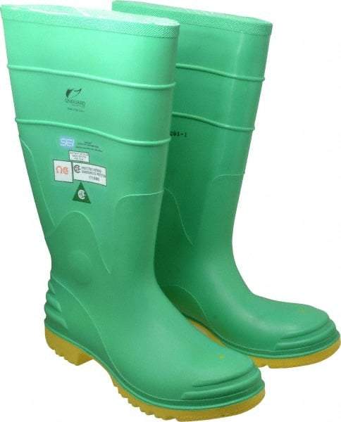 Dunlop Protective Footwear - Men's Size 12 Medium Width Steel Knee Boot - Green, PVC Upper, 16" High, Chemical Resistant, Dielectric, Non-Slip - Makers Industrial Supply