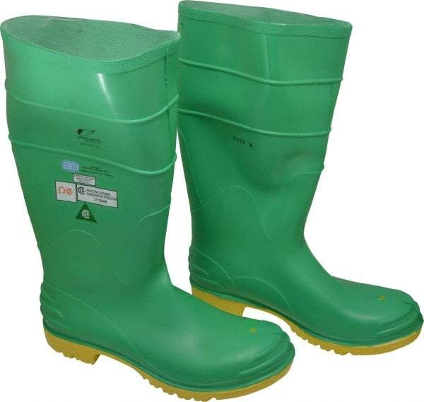 Dunlop Protective Footwear - Men's Size 14 Medium Width Steel Knee Boot - Green, PVC Upper, 16" High, Chemical Resistant, Dielectric, Non-Slip - Makers Industrial Supply