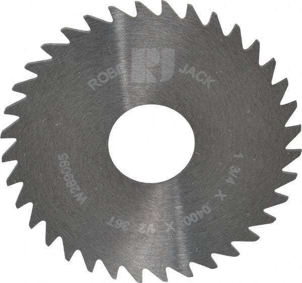 RobbJack - 1-3/4" Diam x 0.04" Blade Thickness x 1/2" Arbor Hole Diam, 36 Tooth Slitting and Slotting Saw - Arbor Connection, Right Hand, Uncoated, Solid Carbide, Concave Ground - Makers Industrial Supply