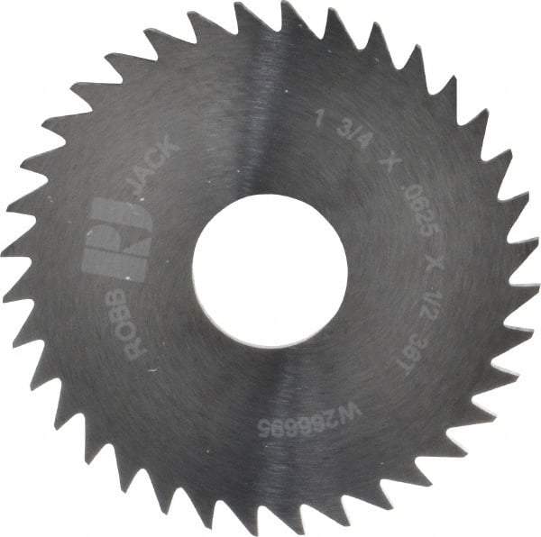 RobbJack - 1-3/4" Diam x 1/16" Blade Thickness x 1/2" Arbor Hole Diam, 36 Tooth Slitting and Slotting Saw - Arbor Connection, Right Hand, Uncoated, Solid Carbide, Concave Ground - Makers Industrial Supply