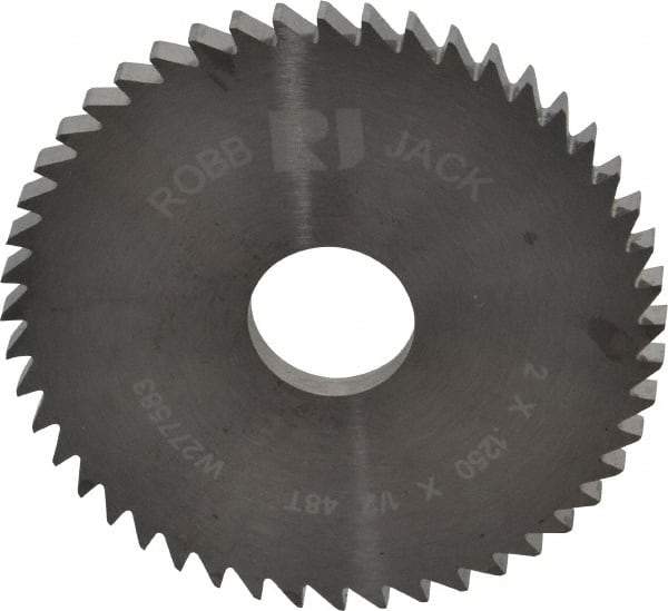 RobbJack - 2" Diam x 1/8" Blade Thickness x 1/2" Arbor Hole Diam, 48 Tooth Slitting and Slotting Saw - Arbor Connection, Right Hand, Uncoated, Solid Carbide, Concave Ground - Makers Industrial Supply