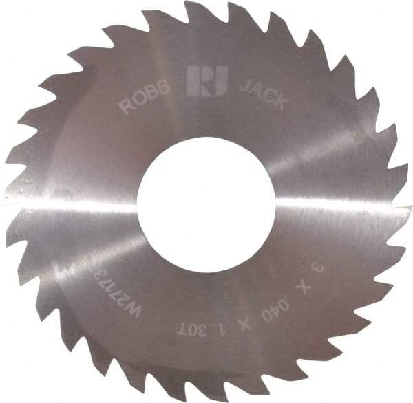 RobbJack - 3" Diam x 0.04" Blade Thickness x 1" Arbor Hole Diam, 30 Tooth Slitting and Slotting Saw - Arbor Connection, Right Hand, Uncoated, Solid Carbide, Concave Ground - Makers Industrial Supply