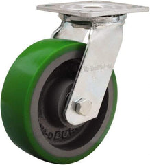 Hamilton - 6" Diam x 2" Wide x 7-1/2" OAH Top Plate Mount Swivel Caster - Polyurethane Mold onto Cast Iron Center, 1,200 Lb Capacity, Sealed Precision Ball Bearing, 4 x 4-1/2" Plate - Makers Industrial Supply