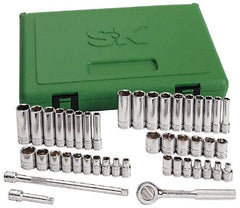 SK - 41 Piece 1/4" Drive Standard Deep Socket Set - 12 Points, 3/16 to 9/16", 5 to 14mm, Inch/Metric Measurement Standard - Makers Industrial Supply