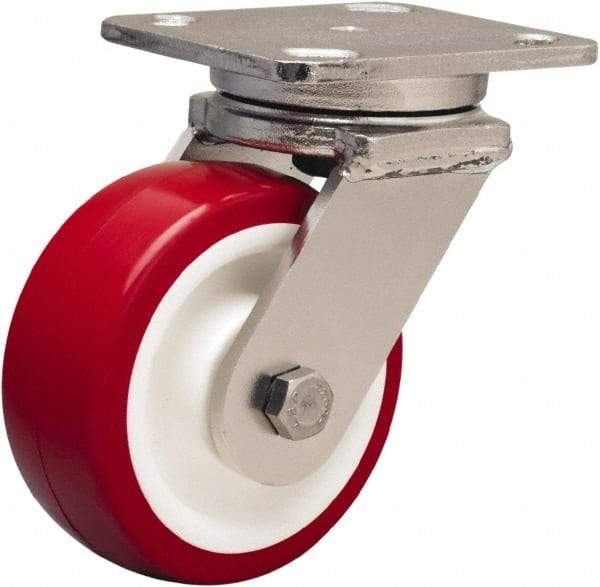 Hamilton - 5" Diam x 2" Wide x 6-1/2" OAH Top Plate Mount Swivel Caster - Polyurethane Mold on Polypropylene, 1,000 Lb Capacity, Delrin Bearing, 4 x 5" Plate - Makers Industrial Supply