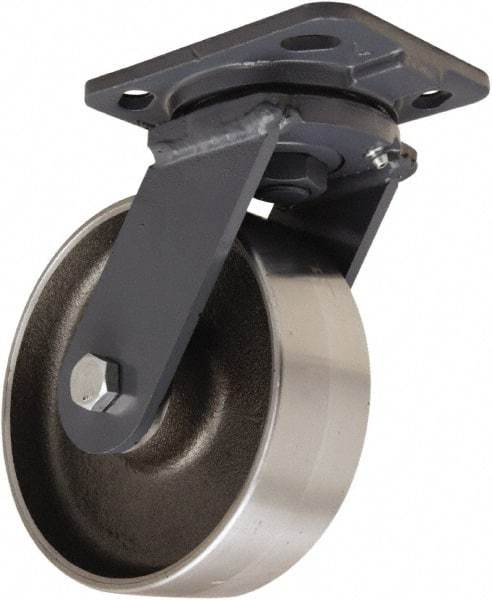 Hamilton - 6" Diam x 2" Wide x 7-1/2" OAH Top Plate Mount Swivel Caster - Forged Steel, 2,000 Lb Capacity, Tapered Roller Bearing, 4 x 5" Plate - Makers Industrial Supply