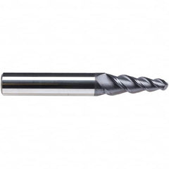 Emuge - 6° Taper Angle per Side, 3.8mm Small End Diam, 19mm LOC, Solid Carbide 3 Flute Tapered Ball End Mill - TiAlN Finish, 62mm OAL, 6mm Shank Diam, Spiral Flute, 45° Helix - Makers Industrial Supply