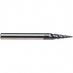 Emuge - 8° Taper Angle per Side, 3.85mm Small End Diam, 15mm LOC, Solid Carbide 3 Flute Tapered Ball End Mill - TiAlN Finish, 62mm OAL, 6mm Shank Diam, Spiral Flute, 45° Helix - Makers Industrial Supply