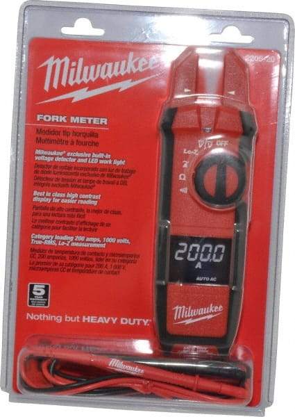 Milwaukee Tool - 2205-20, CAT IV, CAT III, Digital True RMS Clamp Meter with 0.63" Fork Jaws - 1000 VAC/VDC, 200 AC/DC Amps, Measures Voltage, Continuity, Current, Resistance - Makers Industrial Supply