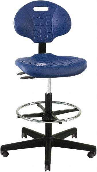 Bevco - 22 to 32" High Adjustable Height Swivel Stool - 27" Wide x 27" Deep, Polyurethane Seat, Blue - Makers Industrial Supply