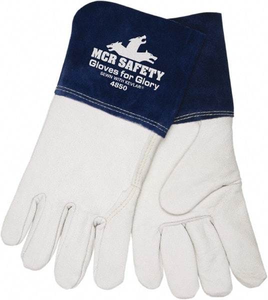 MCR Safety - Size 2XL Kevlar Lined Goatskin Welding Glove - White/Blue, Pair - Makers Industrial Supply