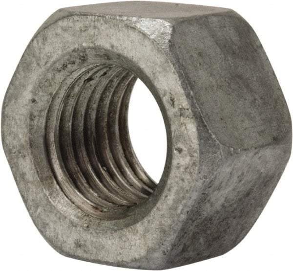 Value Collection - 1-8 UNC Steel Right Hand Heavy Hex Nut - 1-5/8" Across Flats, 63/64" High, Galvanized Finish - Makers Industrial Supply