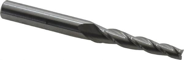 Accupro - 2° Taper Angle per Side, 3/16" Small End Diam, 1-1/4" LOC, Solid Carbide 3 Flute Tapered Square End Mill - 3" OAL, 3/8" Shank Diam, Spiral Flute - Makers Industrial Supply