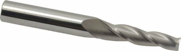 Accupro - 2° Taper Angle per Side, 1/4" Small End Diam, 1-1/4" LOC, Solid Carbide 3 Flute Tapered Square End Mill - 3" OAL, 3/8" Shank Diam, Spiral Flute - Makers Industrial Supply