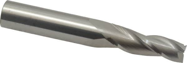 Accupro - 2° Taper Angle per Side, 3/8" Small End Diam, 1-1/4" LOC, Solid Carbide 3 Flute Tapered Square End Mill - 3-1/2" OAL, 1/2" Shank Diam, Spiral Flute - Makers Industrial Supply