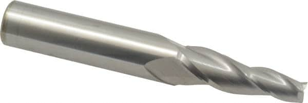 Accupro - 5° Taper Angle per Side, 1/4" Small End Diam, 1-1/4" LOC, Solid Carbide 3 Flute Tapered Square End Mill - 3-1/2" OAL, 1/2" Shank Diam, Spiral Flute - Makers Industrial Supply