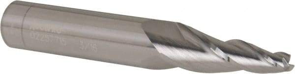 Accupro - 7° Taper Angle per Side, 3/16" Small End Diam, 1-1/4" LOC, Solid Carbide 3 Flute Tapered Square End Mill - 3-1/2" OAL, 1/2" Shank Diam, Spiral Flute - Makers Industrial Supply